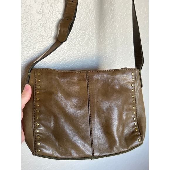 Vintage Lucky Brand Army Green Leather Studded Crossbody Bag - Picture 1 of 11